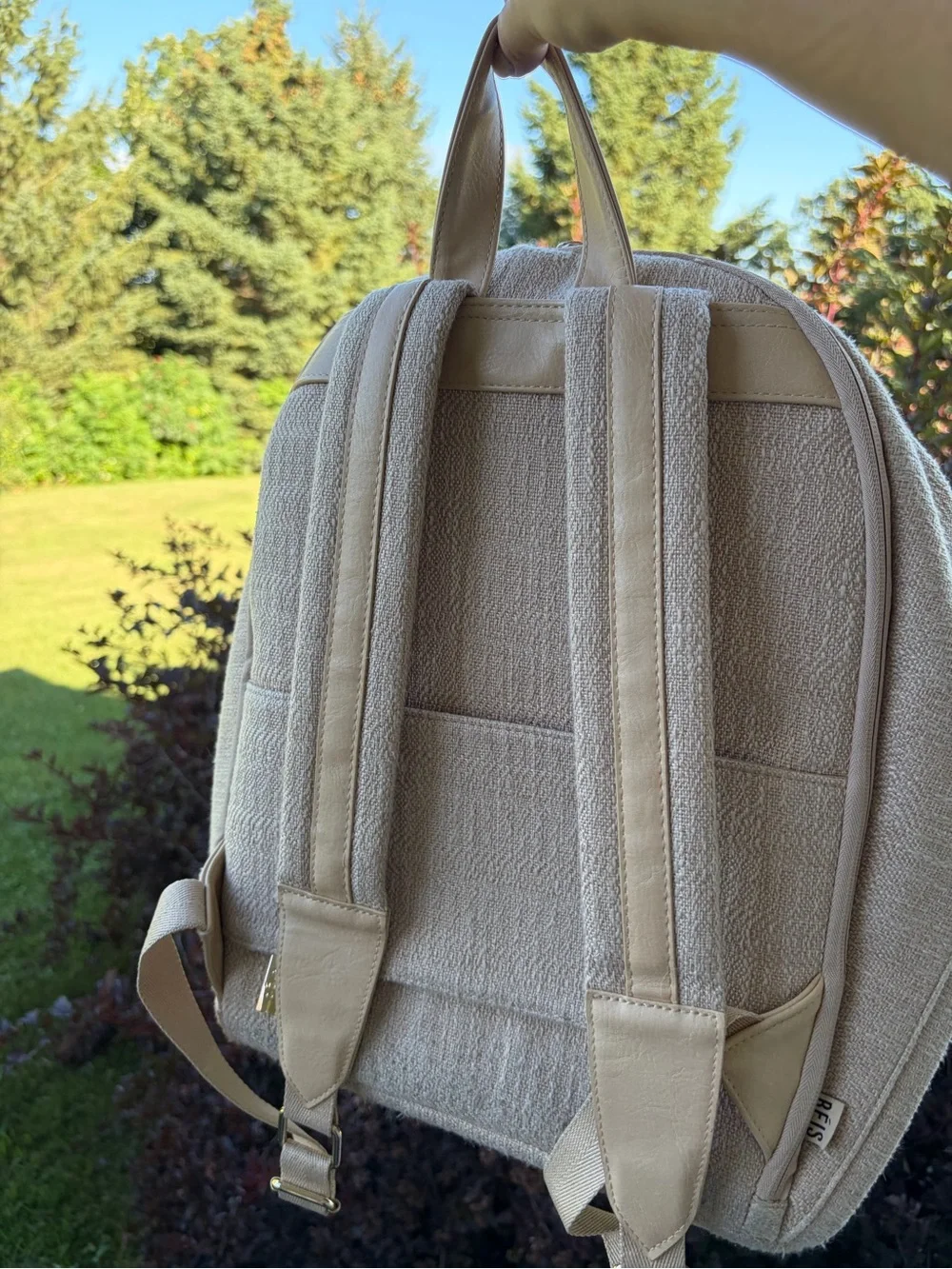 Beis textured small canvas backpack tan cream